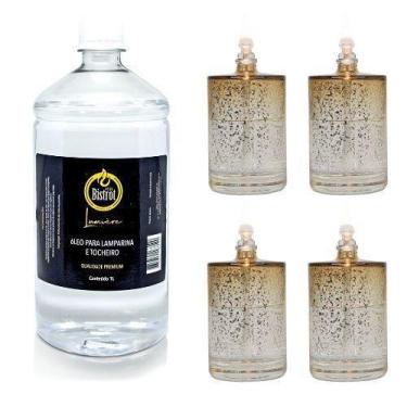 Imagem de Kit 4 Lamparinas Decorativa Sonhos Dourados + 1L De Fluido - Velas bis
