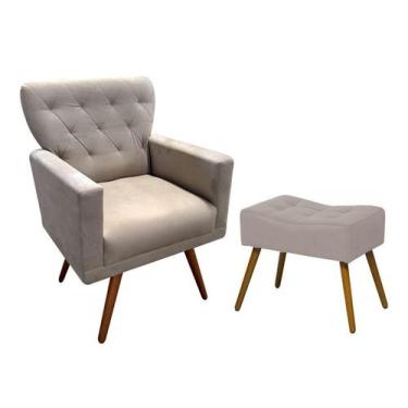 Imagem de Kit Poltrona Decorativa Aurora + 1 Puff Retangular Suede Bege Pés Made