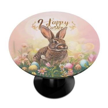 Imagem de hongjinglin Toalha de mesa redonda com borda elástica de Páscoa, toalha de mesa redonda limpável para ambientes internos e externos, pátio, jantar, cozinha, festival, decoração para mesas de 101 a 111