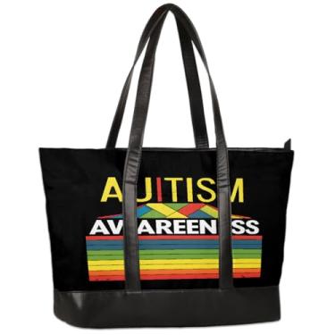 Imagem de Bolsa feminina de lona para laptop com palavras coloridas, autismo, 15,6 polegadas, grande capacidade, bolsa de ombro leve e casual para negócios, escritório, trabalho, viagem, escola, faculdade, fim