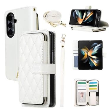 Imagem de YYTVN Capa carteira para Samsung Galaxy Z Fold 7 com zíper e alça de ombro e alça de pulso, bolsa transversal elegante capa protetora para Galaxy Z Fold 7 - branca