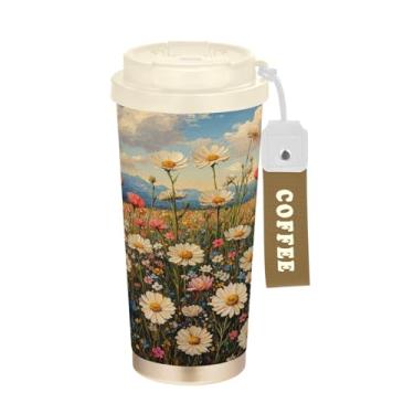 Imagem de Blueangle Caneca de café vintage com isolamento térmico de flores silvestres - copo de aço inoxidável à prova de vazamento e derramamento para acampamento e ar livre, garrafa de água reutilizável de