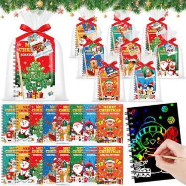 Imagem de Funrous 24 Pack Christmas Scratch Crafts Gifts Christmas Rainbow Scratch Art Notebooks Bulk Xmas Party Favors Stocking Stuffers Coloring Books for Xmas Gift Birthday Party Activities Supplies