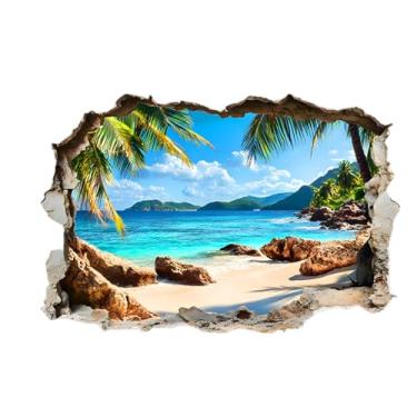 Imagem de MaiKeAYang Decalques de parede 3D murais removíveis vinil paredes decorações coqueiros na praia no verão para sala de estar quartos de bebê quarto banheiro casa parede decoração DIY