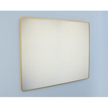 Imagem de Espelho de parede Austin Farmhouse 76.2 cm x 91.4 cm sobre pia espelho de banheiro, vidro temperado "latão" espelho de vaidade arredondado, ótimo para corredor/entrada/quarto, pendurado horizontal