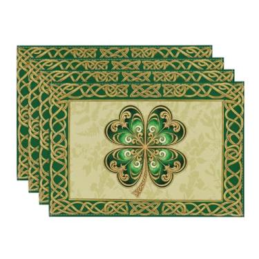Imagem de Artoid Mode Jogo americano Celtic Knot Shamrock do dia de São Patrício, conjunto de 4, tapetes de mesa sazonais de primavera de 30 x 45 cm para decoração de festa, cozinha, jantar