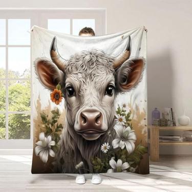 Imagem de Manta de vaca Highland de flanela quente, cobertor macio para sofá-cama, decoração de casa com estampa de animal fofo, lavável na máquina, B5.130 cm * 150 cm, 127.0 cm*152.4 cm