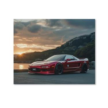 Imagem de HouLaiZhe Carro esportivo clássico vermelho Nsx pôsteres do pôr do sol lona decoração de sala estética pintura de parede impressões de sala de galeria decoração de parede para quarto sala de estar