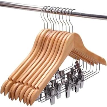 Imagem de Cabide para roupas com presilhas em madeira, envernizado, funcional, e elegante