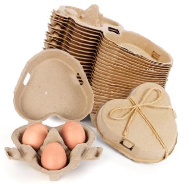 Imagem de Pacote com 25 caixas de ovos de Páscoa, 3 caixas de ovos, em forma de coração, para polpa de papel, com corda de juta, reutilizável para armazenamento no quintal, presentes para amantes de galinhas e