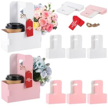 Imagem de MotiMind Pacote com 20, 2 xícaras, porta-bebidas com alça, porta-copos de papelão Kraft, portátil, para Dia dos Namorados, Dia das Mães, Dia dos Professores, para bebidas quentes e frias, Caddy de