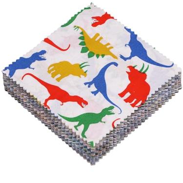 Imagem de Hanjunzhao 84 peças de quadrados de tecido de algodão de dinossauro para costurar cobertores e colchas de bebê, pacotes de berloques para acolchoar 12,7 cm, quadrados de colcha de berloques para