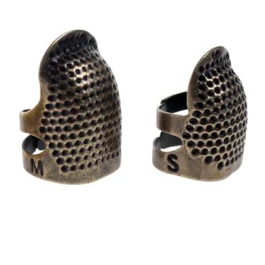 Imagem de 2 peças de dedal de costura ajustável retrô europeu protetor de dedo antiderrapante para costura manual e ponto cruz, 2 unidades, 2 peças