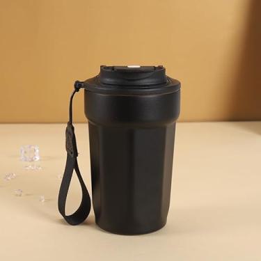 Imagem de Xícara de café isolada de aço inoxidável - isolamento a vácuo de parede dupla de 473 ml, tampa à prova de vazamento, mantém quente/frio por horas, design vertical portátil - preta