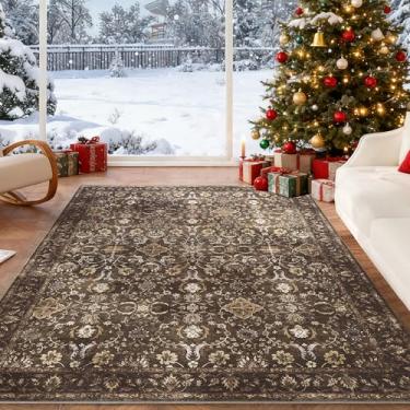 Imagem de ARKIIKI Tapete de área de 22 x 30,5 cm para sala de estar, tapetes grandes macios e laváveis, tapete vintage interno para quarto, sala de jantar, escritório, tapete antiderrapante com revestimento de