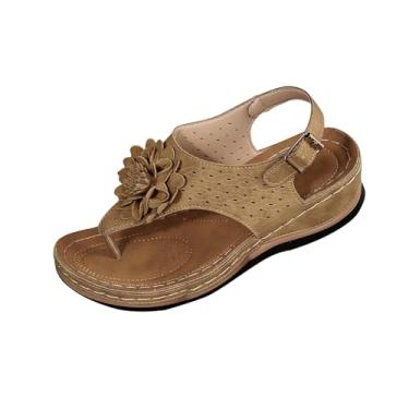 Imagem de Sandália plataforma feminina casual de verão com boca de peixe para uso ao ar livre, Marrom, 38