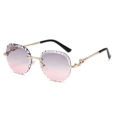 Imagem de Óculos de Sol Femininos Redondos de Luxo Sem Armação com Lentes Degradê e Padrão de Ondas, Proteção UV400 (Cinza e Rosa)