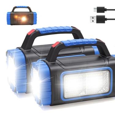 Imagem de GEEBONFLUGENS Lanterna solar versátil com dois modos de carregamento | Carregador de emergência portátil e luz de acampamento ao ar livre | 4 modos de luz USB/energia solar (azul) 2 peças