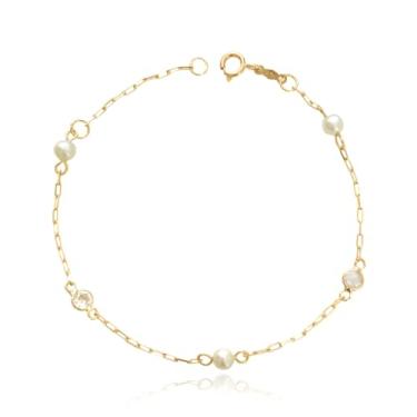 Imagem de Pulseira infantil C/Pérolas e Zirc. 3,5mm Ouro 18k 750 c/Estojo