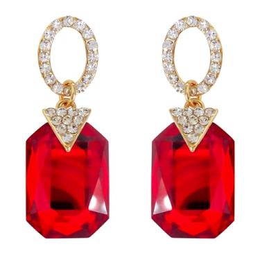 Imagem de Navachi Brincos pendentes de zircão quadrado de cristal branco banhado a ouro 18 k, Zinco Zircônia cúbica, Zircônia cúbica