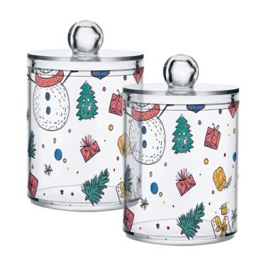 Imagem de xigua Pacote com 2 suportes para bonecos de neve de Natal para bolas de algodão, cotonete – Frasco de plástico de boticário transparente e versátil para armazenamento de maquiagem de banheiro