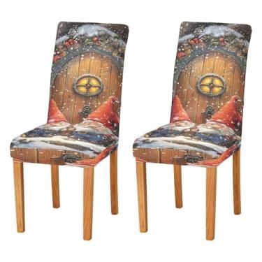 Imagem de SEHANY Conjunto de 4 capas de cadeira de gnomo de Papai Noel para sala de jantar, elástico, removível e lavável, para cozinha, hotel, festa, decoração de Natal