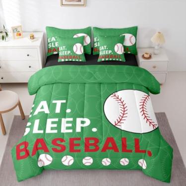 Imagem de Erosebridal Jogo de edredom infantil de beisebol, verde, 7 peças, branco, vermelho, para quarto, softball, esportes, decoração de quarto de meninos e meninas