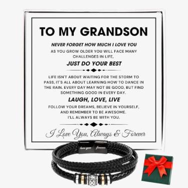 Imagem de LEONADORA Pulseira para neto da vovó, avô, presentes de Nana Papa, pulseira masculina do avô, avó para formatura, aniversário, Natal, Standard, Aço inoxidável, Sem Pedra Preciosa