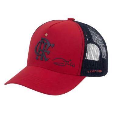 Imagem de Boné Flamengo Zico Trucker Licenciado Oficial Mengão, U, Vermelho