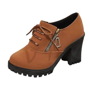 Imagem de Botas femininas modernas casuais de salto alto com zíper lateral e cano curto e cabeça redonda, Amarelo, 36