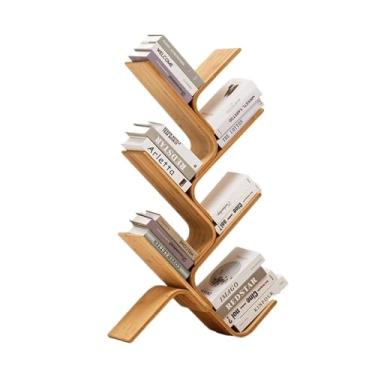 Imagem de Estante de bambu para exibição de chão na sala de estar, prateleira de armazenamento simples no escritório, prateleira de árvore curva criativa no quarto, prateleira de livros independente (104 cm)