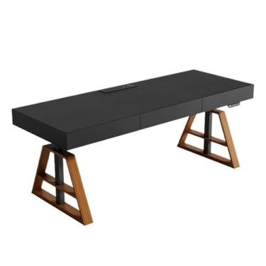 Imagem de VHDY85KA Mesa elevatória elétrica para estação de trabalho, mesa de pé preta com gavetas e porta USB de carregamento, altura ajustável para escritório em casa para estudo (M)