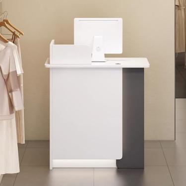 Imagem de Balcão de recepção, balcão de caixa de varejo com luzes LED, mesa de recepção para salão de beleza, com gaveta com trava moderna balcão de varejo para salão de beleza e supermercado (Wh