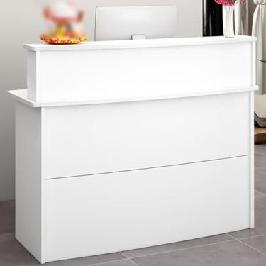 Imagem de Mesa de recepção branca com gaveta trancável - pequeno balcão de varejo para salão, loja ou escritório - Mesa de recepção para lobby - 80 cm/31,4 pol - balcão de check-out para maior segurança e