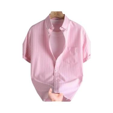 Imagem de Camisa Casual Masculina Oversized Com Estampa Listrada, Manga Curta, M