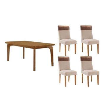 Imagem de Sala Jantar Mesa Londrina Tampo Curvo 120cm+4 Cadeiras Jaspe Madeira N