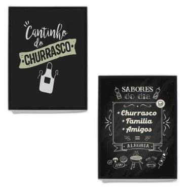 Imagem de Kit 2 Quadros Cantinho Churrasco 24X18Cm - Com Vidro Preta - Quadros O