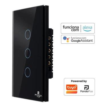 Imagem de Interruptor Inteligente Wi-fi Smart 3 Botões Alexa Google Siri - Preto