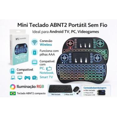 Imagem de Mini Teclado Wireless Recarregável Com Luz Para Pc Xbox Ps3 Smart Tv M