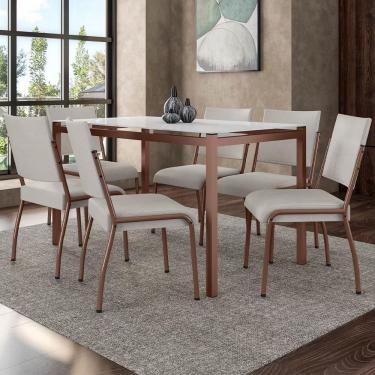 Imagem de Mesa de Jantar Alexa 6 Lugares Tampo de Vidro com Cadeiras Dora Off White 140X80CM