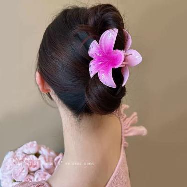 Imagem de Acessório de Cabelo Flor Colorida Brilhante Presilha 8 cm Rosa para Praia e Piscina OEM