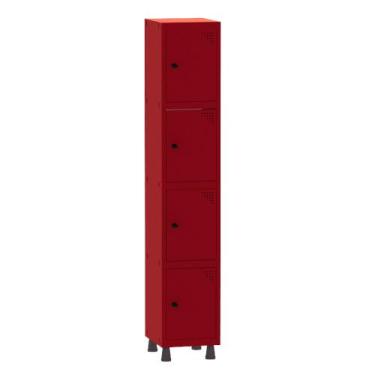 Imagem de Armário Guarda Volume Locker Roupeiro 1 Vão 4 Portas Aço GRP501/4 Verm