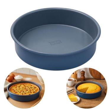 Imagem de Forma Redonda para Assar Bolo Torta Carne Frango Aço Carbono Antiaderente 24cm Azul Baker