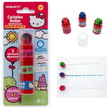 Imagem de Carimbo Roller Autotintado Infantil Leo & Leo Hello Kitty com 3 Estampas Coloridas Encaixáveis
