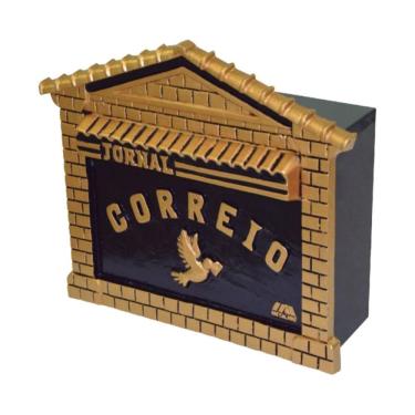 Imagem de Caixa de Correio para Cartas e Jornal Castelo Detras 15x44x30cm Dourado Metalmig