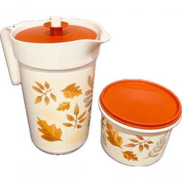 Imagem de Kit Jarra 2L e Pote 1,1L Folhas Secas para Cozinha Plástico Vedação Eficiente Organização Tupperware