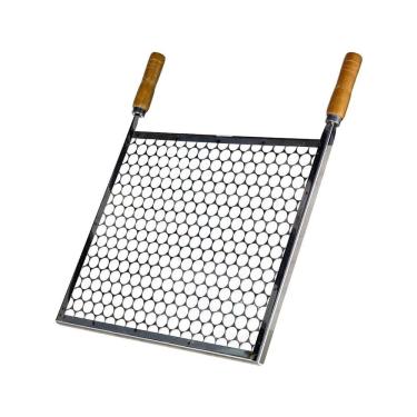 Imagem de Grelha para Churrasqueira Tela Moeda em Inox com Cabos em Madeira 46x26cm Inox Brassol