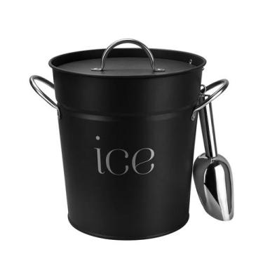 Imagem de Balde de Gelo Vensovo 3L Preto Galvanizado com Tampa e Pá