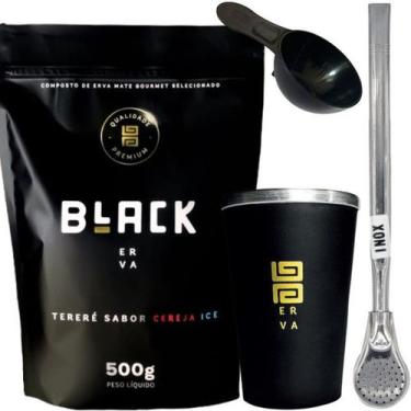 Imagem de Kit Tereré Black Erva Mate 500g + Copo de Alumínio Térmico + Bomba Ino