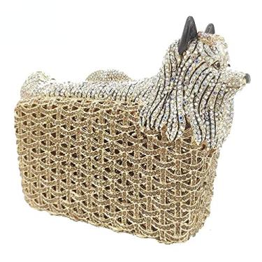 Imagem de Boutique De FGG Bolsa clutch feminina formal de cristal para noite Minaudiere Poodle Wedding Strass, Mini, Ab dourado e prata, Small